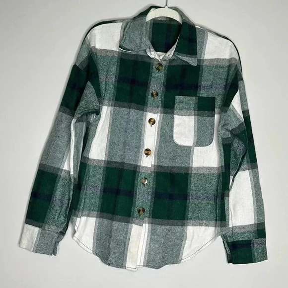 Women's Casual Plaid Button Down Shirts Jacket Long Sleeve - Picture 2 of 8